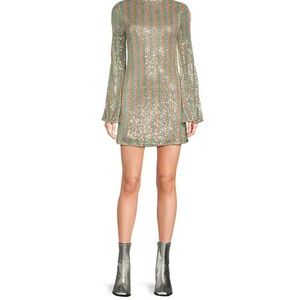 Sequin Striped Dress - Green and Pink